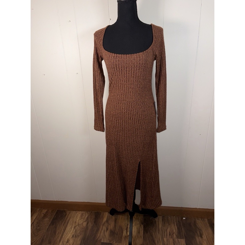 astr the label kylie dress brown ribbed midi slit nwt small